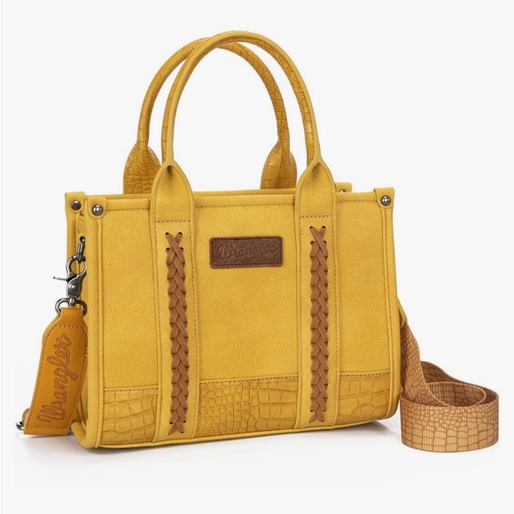 Wrangler small tote crossbody bag yellow and tan vegan leather, detachable strap - Picture 6 of 6